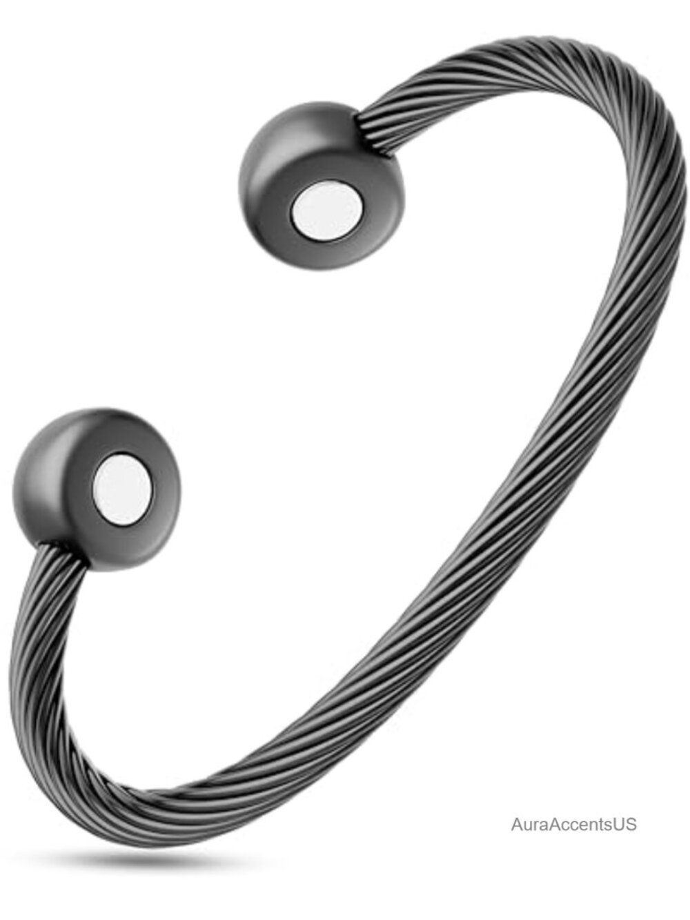 Magnetic Bracelet Cuff Twisted Cable 316L Stainless Steel Adjustable Wellness